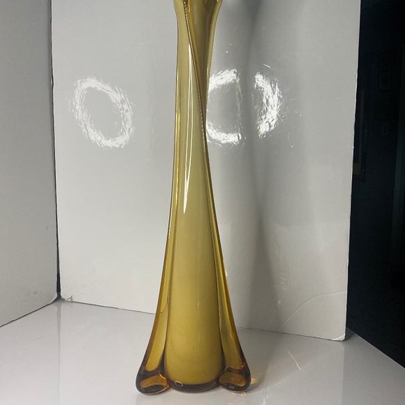 VINTAGE MCM BUTTERSCOTCH STRETCH VASE ITALIAN HANDBLOWN GLASS THICK SWUNG GLASS - Picture 12 of 14